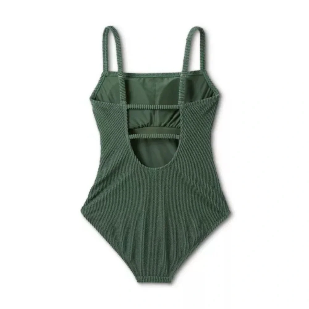 🆕 Kona Sol Women’s Pucker Textured Square Neck High Coverage One Piece Swimsuit - Picture 2 of 12